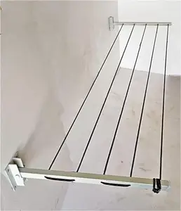 Limpolex Powder Coated Cloth Hanger Wall Mount Cloth Dryer Stand, 5 Tier Cloth Drying Rack White, Metal, for Balcony CLTHNGR13