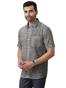 Men Khadii Cotton Half Sleeves Striped Spread Collar Neck Casaul Shirt