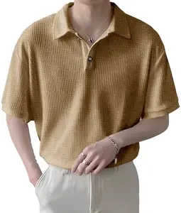 FORCE Men's Stylish Polo Neck 3/4 Sleeve Oversize T-Shirt (Beige, Medium)
