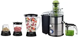 Sonashi SJB-401 4 in 1 Juicer Blender - 2 Speeds, Whole Fruit Juicer, Grinder, Chopper w/ 1L Juicer Jug, 2.4L Pulp Container, Filter Basket, Unbreakable Jars & Stainless Blades