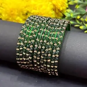 Bangle Women's Traditional designer glass zircon bangles set with rose pattern and golden stone work stylish for occasional wear(Pack of 12 Pcs)