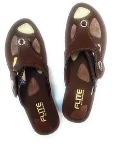 FLITE Women's Adjustable PU Slippers & Sandals for Outdoor and Fashion (Brown, 7)