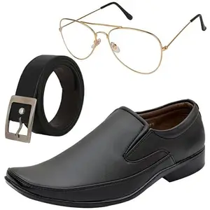 Vitoria Tranding & Fashionable Men Formal Shoes with Free Belt & Unisex White Gold Avitor Sunglasses Combo/7