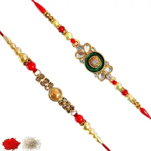 Rakhiya.com Designer Rakhi set of two, Multicolour rakhi, combo of two (set of 2), With Roli Chawal Packet 0535