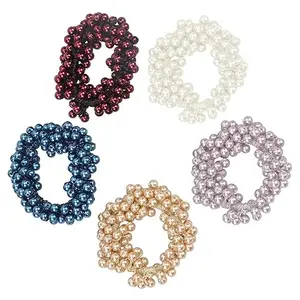 6 Pcs Pearl Hair Band Crystal Balls Hair Tie Handmade Cloth Beaded Hair Ring for Women Girls (Mixed Color)