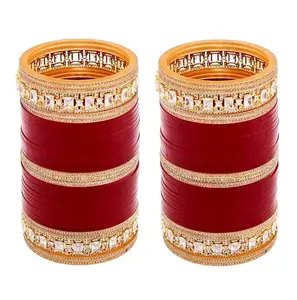 Lucky Jewellery Womens Bridal Bangle Set Dhanteras/Diwali/Bhai Dooj Collection Wedding Punjabi Chuda Solitair Designer Chura CZ Stone Maroon Color Choora (4407-M1C1-LJ141-M-24)