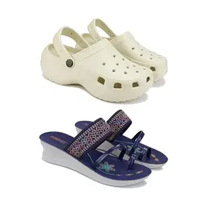 Premium Comfortable Regular Wear Women Clogs with Stylish Flats Fashion Sandal for Women's & Girls-Combo(2)-OO8-1947-5 Blue-5325-EURO-36