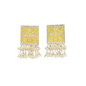 SOHI Women's The Niloufar Drop Earrings For Casual Wear | Canary Yellow Colour | Alloy Material | Push Back Closure | Artificial Pearl Earrings | Drop Earrings For Women & Girls