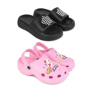 WINGSCRAFT-Premium Comfortable Regular Wear women Slider with Clogs Sandal for women's & Girls-COMBO(2)-O13-O11-7
