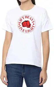 Lift Heavy (RED) White Women Round Neck T-Shirt