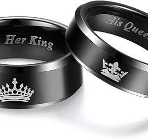 VIEN® King and Queen Rings for Couples 2pcs His Hers Stainless Steel Matching Ring Sets for Him and Her Promise Engagement Wedding Band Black Comfort Fit (19)