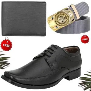 Attractive Trendy Formal Shoes/Party Shoes/Shoes Combo with Free Wallet & Belt for Men and Boys (BAZAAR4735_VTOR-BLK-1002) Multicolor