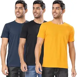London Hills Men's Solid Cotton T Shirt | Round Neck | Half Sleeve | Plain-Regular Fit | Men's Super Combed Cotton Rich Solid Round Neck Regular Fit Half Sleeve T-Shirt Pack of 3