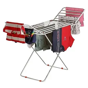 Purnima Marketing PM Stainless Steel Foldable Cloth Dryer Stand Double Rack Clothes Stand for Drying/Cloth Drying Stand/ Cloth Drying Stand for Balcony/Steel Dress Hanging Dryer Rack.Cross (Square Pipes) (Large)