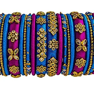 Blue jays hub Silk Thread Bangles New kundan Style Purple Color Set of 22 for Women/Girls (Purple, 2.6)