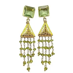 Peridot Color Quartz (Synthetic stone) Earring For Women Handmade Stylish jewelry Gold Brass earring Bezel Set earring Stylish Jewelry Birthday gift gift for Women