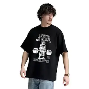 Drap & Down Men's Cotton Graphic Print T-Shirt | Half Sleeve Round Neck Oversized T-Shirt for Man | Casual Loose Fit Printed Tshirt