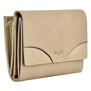 SKYLE Genuine Leather Wallet for Women (Beige), RFID Protected, 13 Cards Slots | RFID Protection | 1 Currency Compartments | 1 Zipper Pockets | 5 Hidden Slots | Button Closure, Wallets for Girls