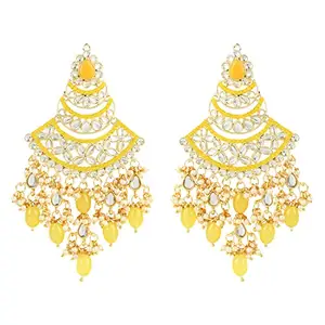 I Jewels 18K Gold Plated Traditional Handcrafted Pearl Kundan Beaded Chandbali Earrings for Women/Girls (E3055Y)