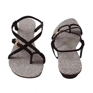 SHREE OL Ankle Wrap Sandal for Women and Girl's | One-Toe Strap Heeled Sandal (Black, 7)