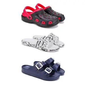 Lightweight Classic Clogs || Sandals with Slider Adjustable Back Strap for Men-Combo(3)-3017-3104-3116-7 Blue-122