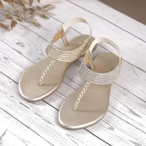 Metro Women's Gold Back Strap closure Casual - Sandals with Flat sole UK/6 EU/39(33-1205)