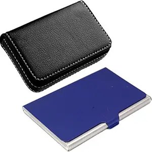 Stealodeal Blue Stainless Steel with Soft Black Leather Wallet Card Holder