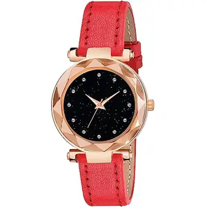 Talgo Alluring Analogue 12Diamond Black Dial and Red Leather Strap Graceful Stylish Wrist Watch for Girl and Women Pack of 1-GENRG12DBLKDREDCUTL