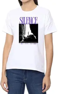 Silence (BLU) White Women Round Neck T-Shirt