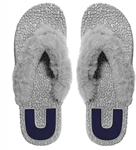Joda Ghar Women's Slippers Indoor House or Outdoor Latest Fashion Grey Casual FlipFlop Slipper For Women and Girls - EU Size 36 | UK Size 3 [ 1913 V-Furr_Grey-36 ]
