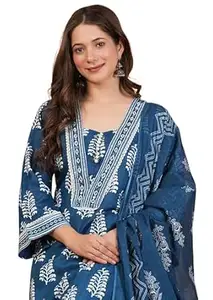 Amayra Women's Pure Cotton Straight Kurta Set with Palazzo Pants & Dupatta|Ethnic wear|Kurta Set for Women