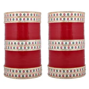 Bridal Bangle Set, Red Designer, Punjabi Style, Fashion Jewellery, For Women Red (2.2 Front 2.4 Back)