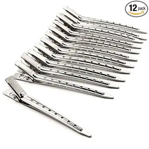 Alloy Steel Hair Section Dividing Clip For Hairdressing Styling Accessories, For Unisex Hair Clip Steel Silver Section Pins (Set of 12 Pieces) (Hair Section Clip) (Style 6)