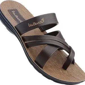 WALKAROO Mens Synthetic Leather Slip-on Special Brown Covering Sandals (W5687) | 11 UK