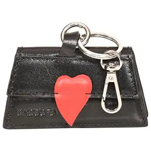 Sassora Genuine Leather Very Small Women Black Red Key Case