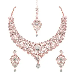 MAAYERI New JEWELS ROSE GOLD PLATED TRENDING JEWELLERY SET WITH EARRINGS & MAANG TIKA FOR WOMEN