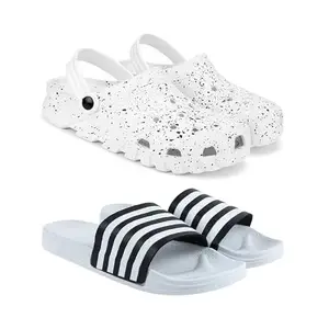 WINGSCRAFT-Lightweight Classic Clogs | Sandals |Slider Adjustable Back Strap for Men-Combo(2)-3057-3026-9 White
