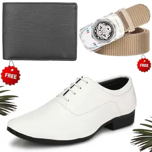 Latest Trendy Formal Shoes/Party Shoes/Shoes Combo with Free Wallet & Belt for Men and Boys (BAZAAR5022_VTOR-BLK-1006) Multicolor
