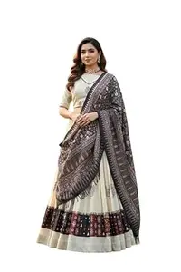 Women's Trending Designeer Tussar Silk Lehenga Choli Print with Foil Work With Unstitched Blouse Patola Print Adorned with Foil Work For Navrati || Wedding || Festival