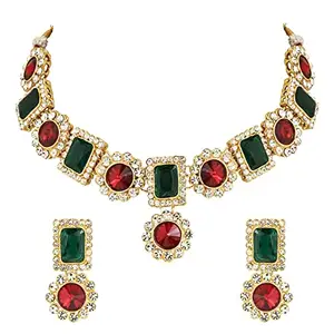 I Jewels Gold Plated Traditional Stone Studded special Necklace With Earrings Set for Women