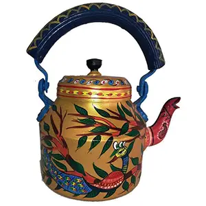iHandikart Handpainted Designer Aluminium Kettle For Tea/Coffee,Home Décor Diwali Gift Purpose, Capacity 1L, Size 8.5