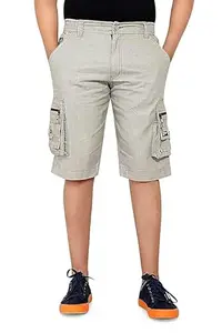 AERO CRAFT Men's Cotton Cargo Shorts with Side Elastic Belt (34) Light Grey