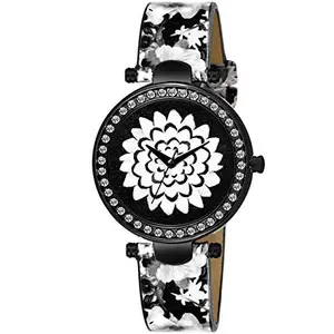 niyati Nx Analogue White Flower Dial Women's & Girl's Watch(Black dial& White&Black Strap)