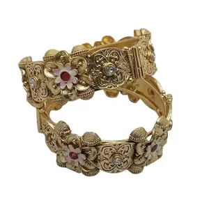 Fashion Forest Antique Kada/Bangles with Screw Closure Bangles for Women and Girls Set of 2 (2.8)