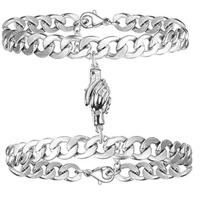 BEAUTIVIA Magnetic Valentines Day Mutual Attraction Relationship Forever Distance Love Couples Friendship Promise Hold Hands In Hand Wrist Band Cuff Chain Bracelets For Unisex Adult