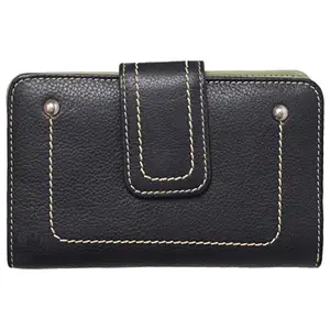 Leatherman Fashion LMN Genuine Leather Women's Black / Green Wallet (8 Card Slots)