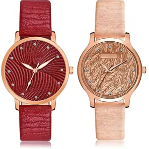NEUTRON Quartz Analog Red and Brown Color Dial Women Watch - GM384-GM334 (Pack of 2)