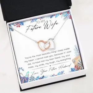 FABUNORA Unique Gift For Fiance Female - Pure Silver Interlocking Hearts Necklace Gift Set