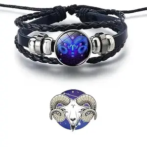 RHYTHM : - Aries '' मैष राशि '' 12 New Constellation Bracelet Zodiac Signs Guardian Fluorescent Woven Leather Bracelet for Women & Men, All age Jewelry Gifts For Unisex-39