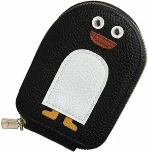 Niralasa Cute Penguins PU Credit Card Coin Wallet,Cute Penguin Card Holder Purse,Portable Credit Card Wallets for Women, Mini Wallet Multi-Slots Credit Cards Bag, Penguin Gifts for Women (Black)